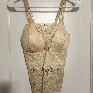 Eye Candy Lace Cami Top - Beige